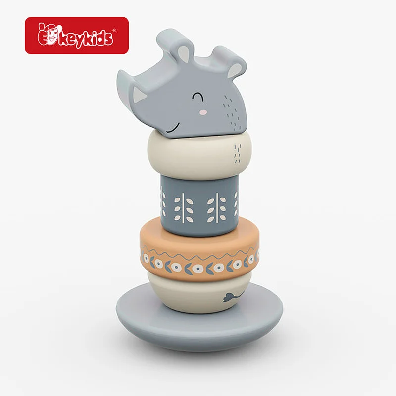 Wooden Baby Activity Toy Set with Bear Bead Maze, Rhino Stacker and Koala Shape Sorter - 3-in-1 Developmental Play Set W12F230